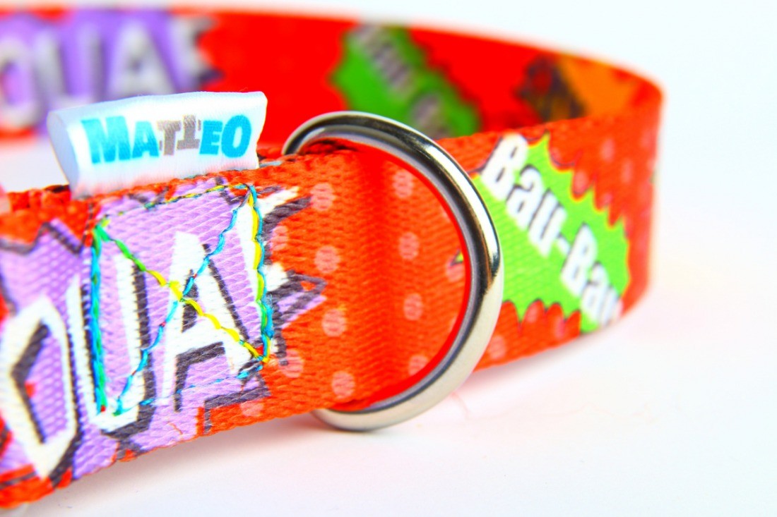 a soft red glow from the led graffiti dog collar in a cozy home setting