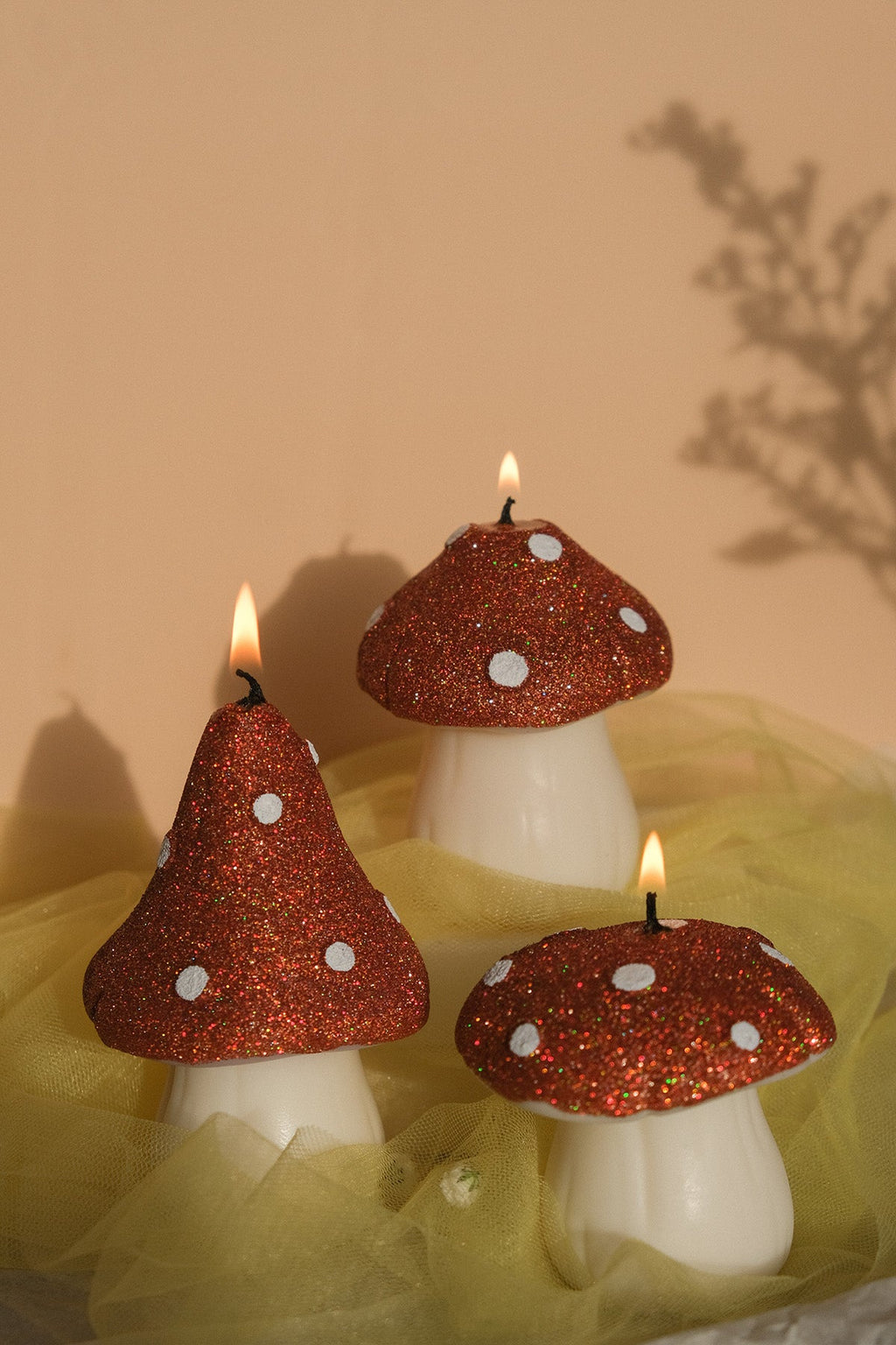 Glittery Mushroom Shaped Candles in Pastel Colours