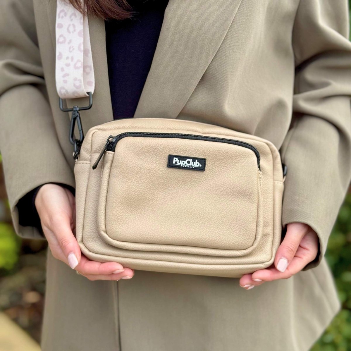 Crossbody Dog Walking Bag in Tan Vegan Leather