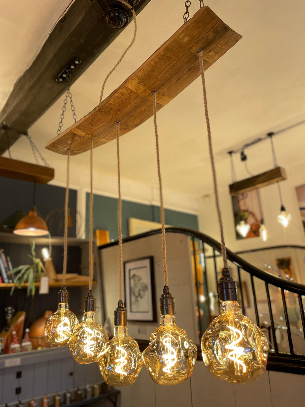 Curved Oak Stave Chandelier Handcrafted in Devon