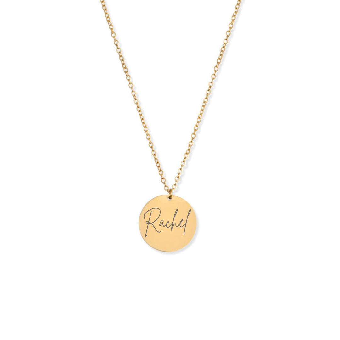Custom Engraved Disc Necklace in Gold, Silver or Rose Gold