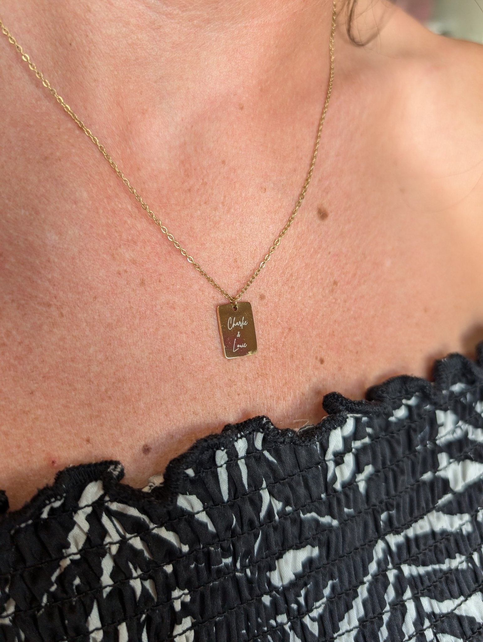 Custom Engraved Tiny Tag Necklace in Gold or Silver