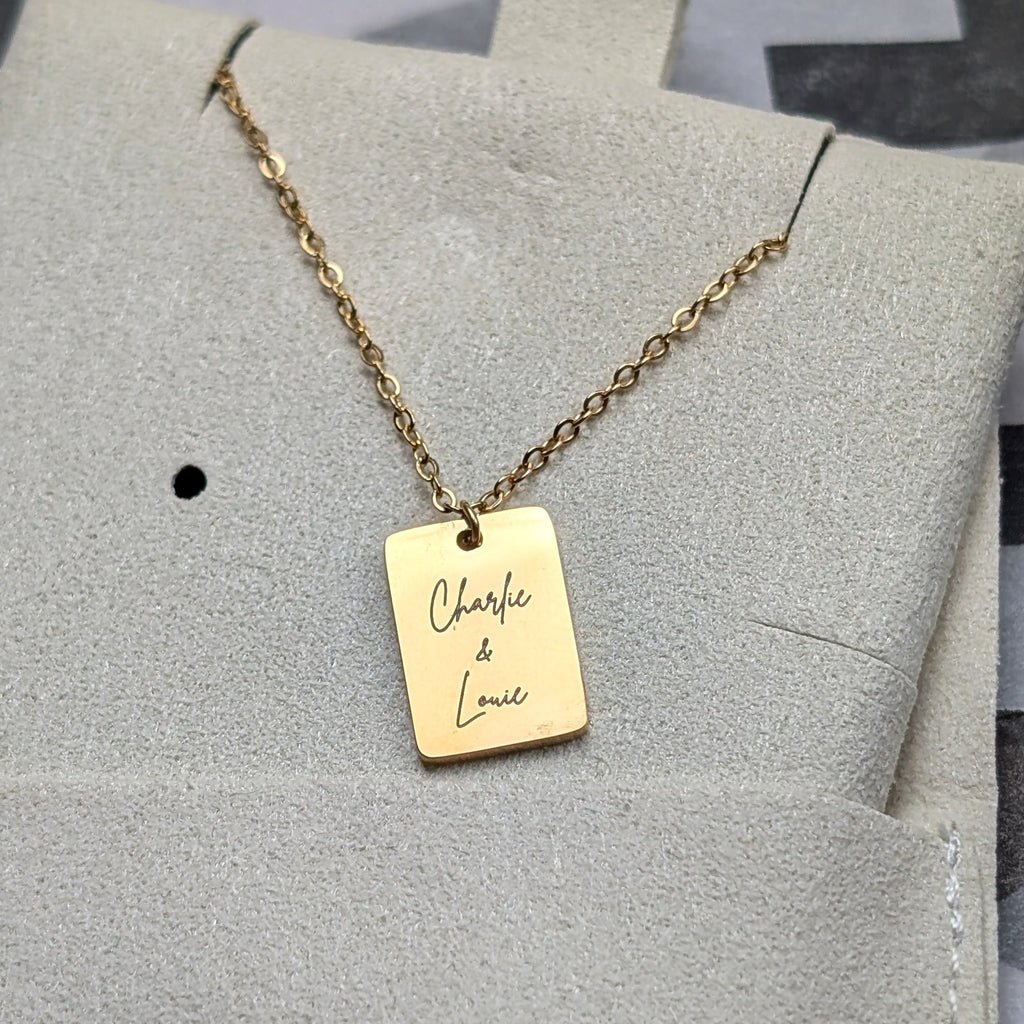 Custom Engraved Tiny Tag Necklace in Gold or Silver