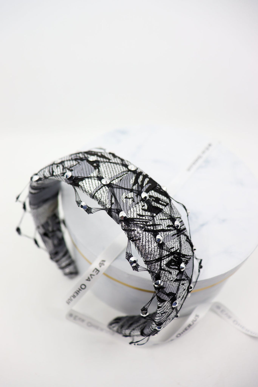 Fiona Headband with Swarovski Crystals & Honeycomb Veil by Eva Oherjus at www.brixbailey.com