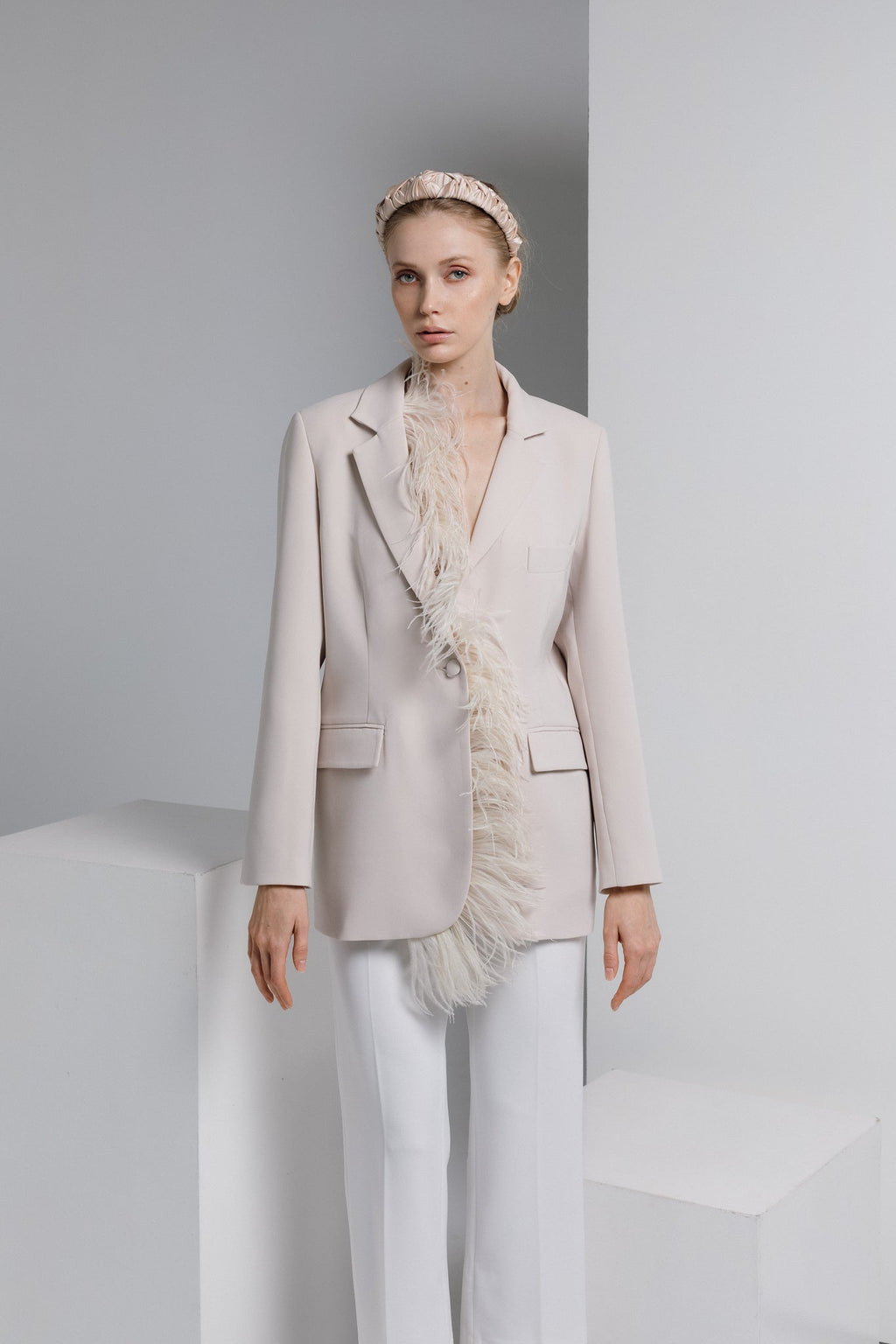 Light Beige Silk Knotted Headband - Luxurious & Lightweight Crown Style by Eva Oherjus at www.brixbailey.com