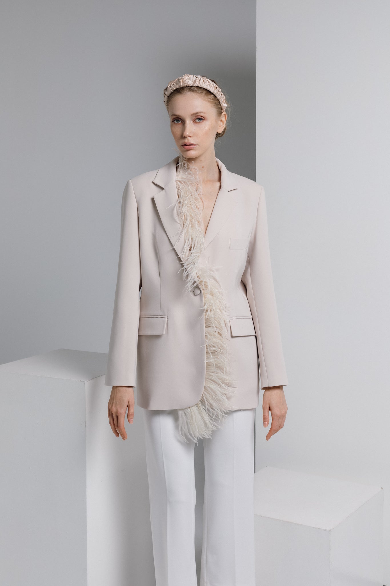 Light Beige Silk Knotted Headband - Luxurious & Lightweight Crown Style by Eva Oherjus at www.brixbailey.com