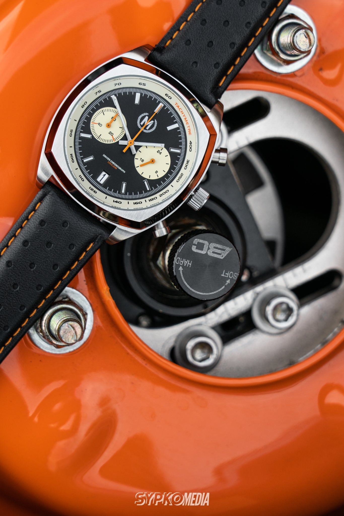 Black and Orange Leather Rally Watch Strap 22mm