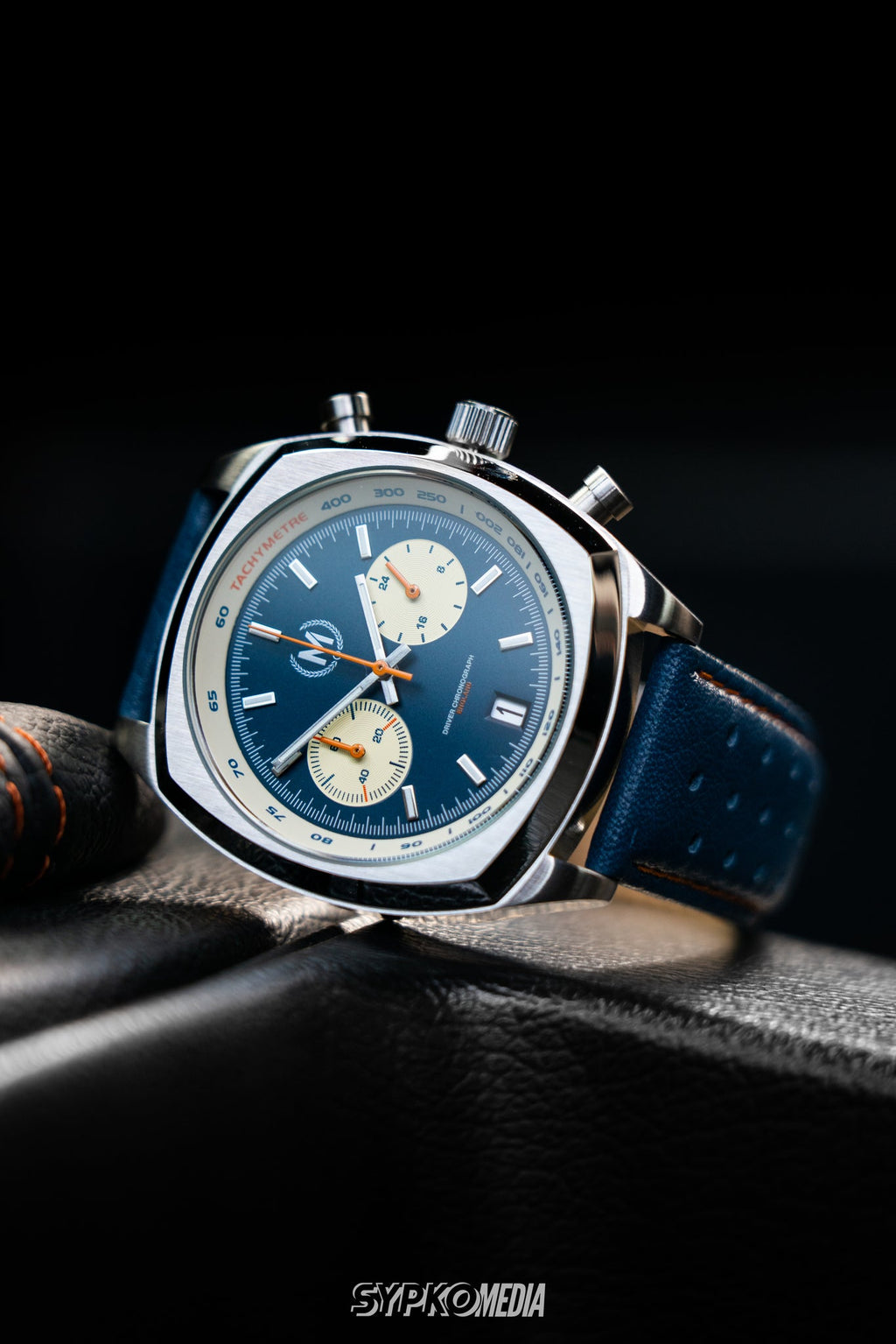 Blue and Orange Leather Rally Watch Strap 22mm