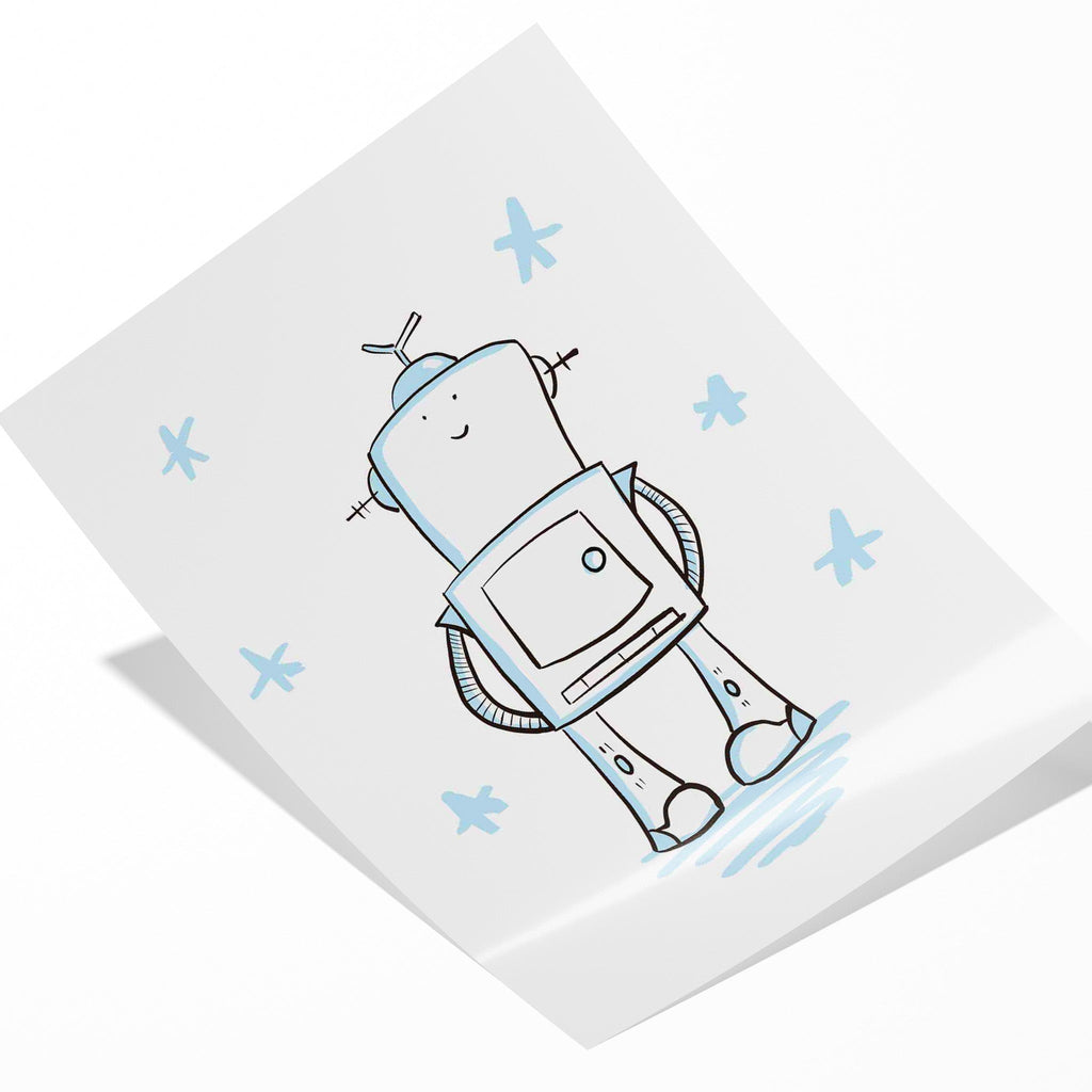 Cute Robot Wall Art Print for Kids Bedrooms and Playrooms