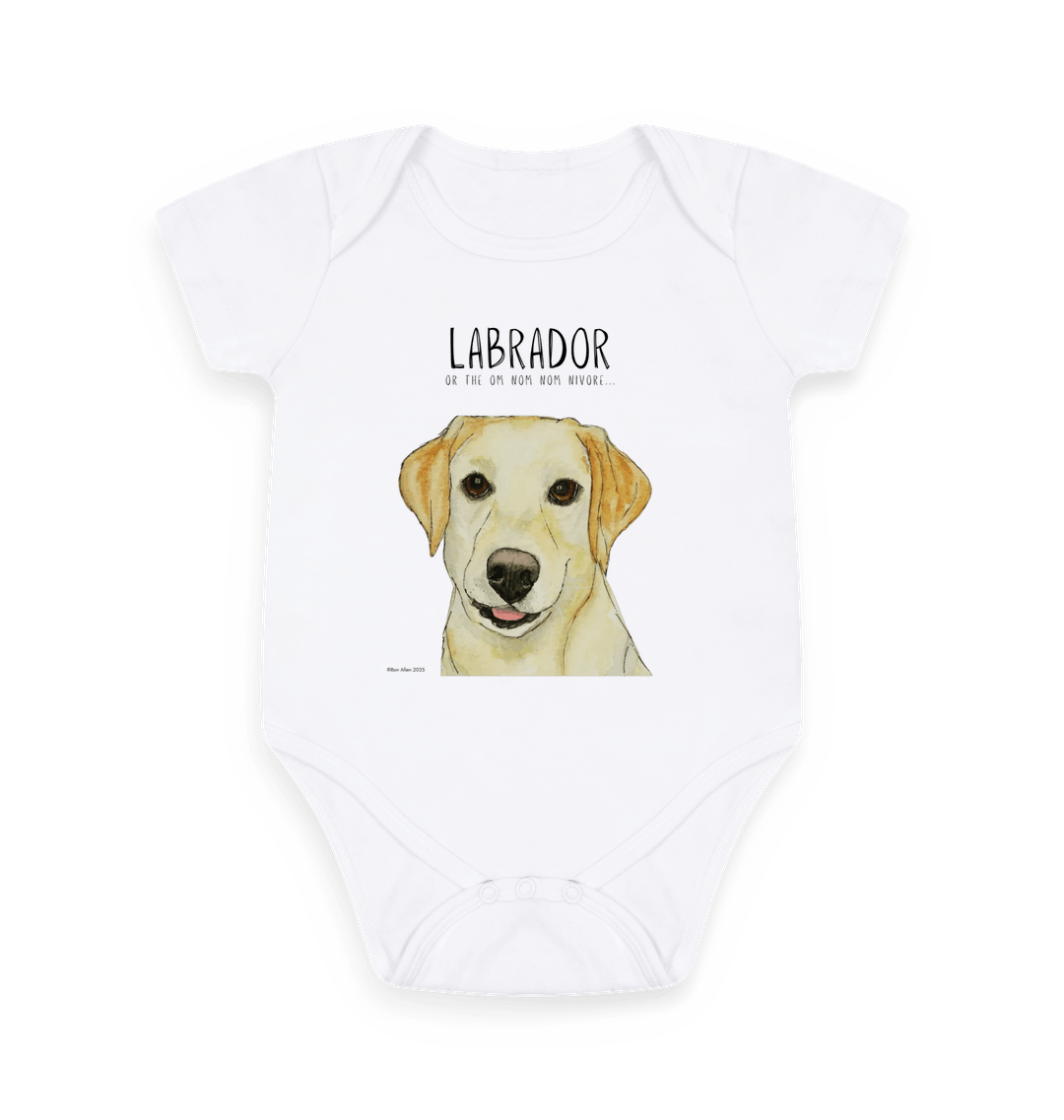 Yellow Labrador Baby Bodysuit Organic Cotton Snack Lover Design