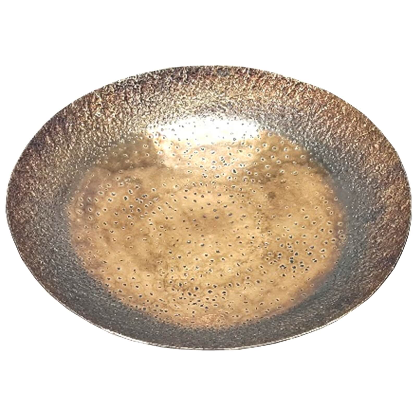 Bronze Zine wall plate with hypnotic circular patterns, modern geometric metal art for home decor by sostter at brixbailey.com