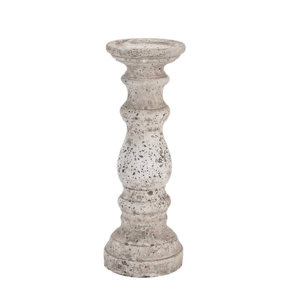 Handcrafted ceramic candle holder with stone texture in neutral color, perfect for modern or traditional decor ambiance (124 chars) by sostter at brixbailey.com