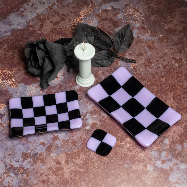 Chequered Dual Colour Medium Glass Tray 15cm