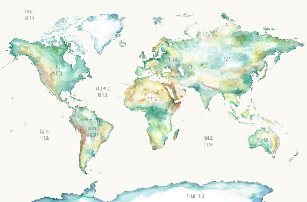 Wildlife World Map Mural Wallpaper for Children