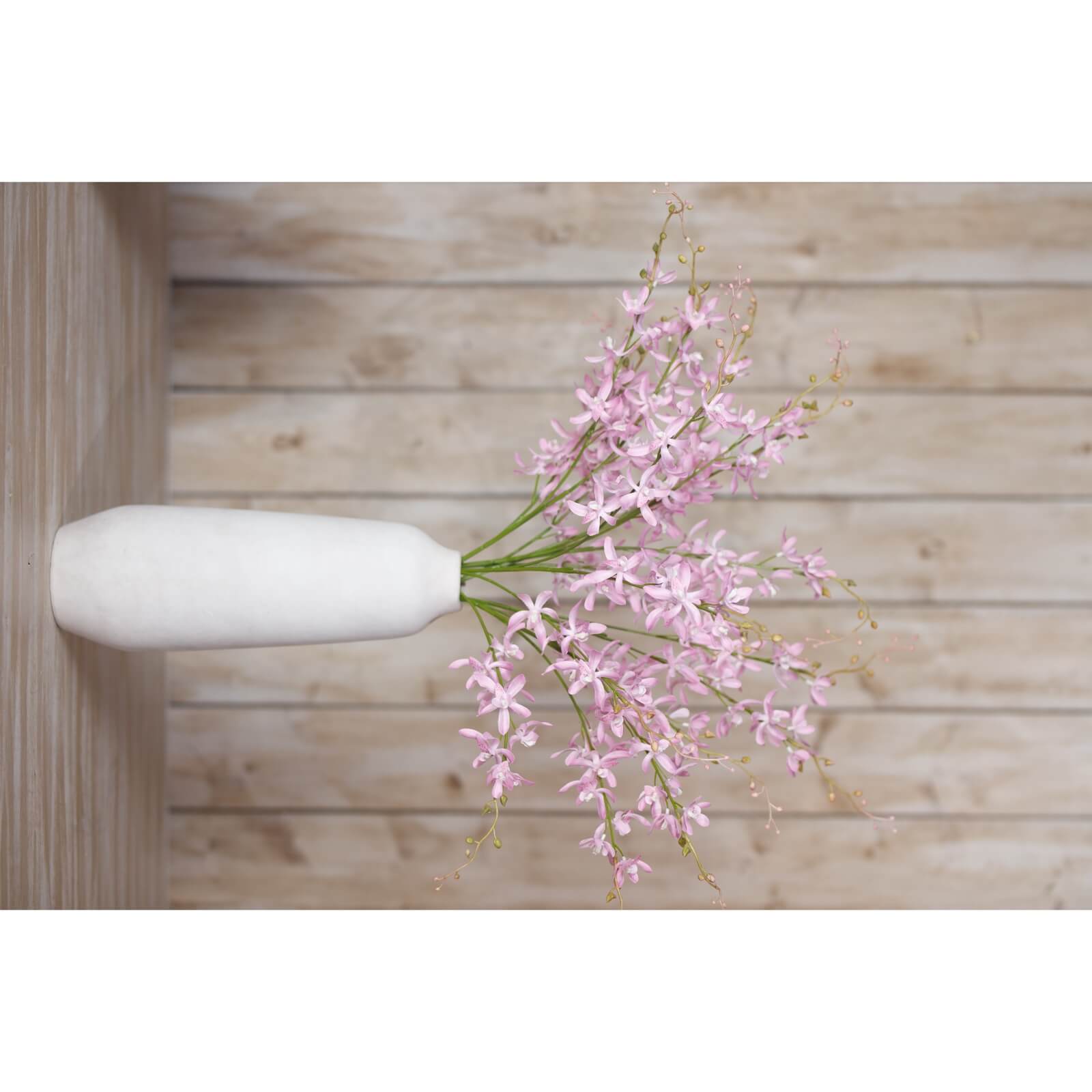 Lilac faux orchid spray with lifelike lavender blooms, 95cm tall, premium plastic for lasting elegance in home decor. by sostter at brixbailey.com