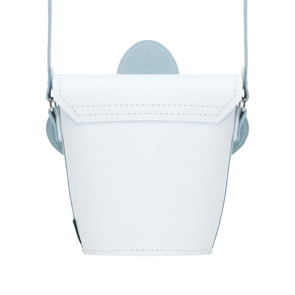 Handmade Leather Daisy Barrel Bag in White and Violet
