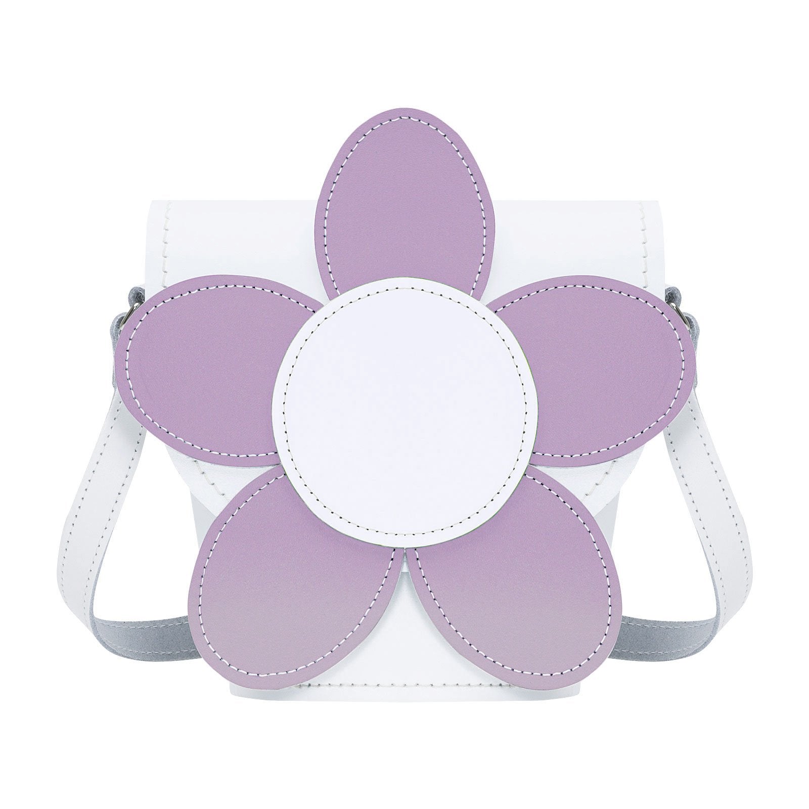 Handmade Leather Daisy Barrel Bag in White and Violet