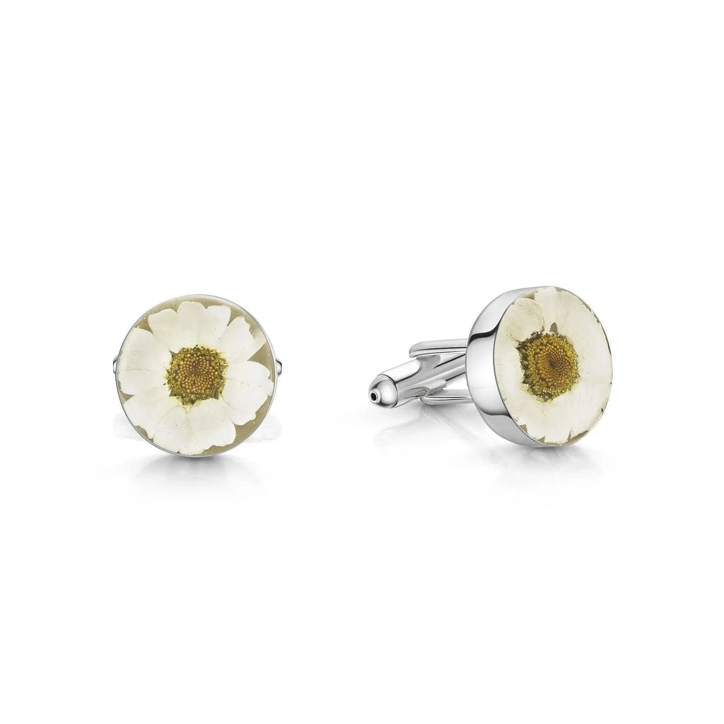 Sterling Silver Daisy Cufflinks with Real Preserved Flowers