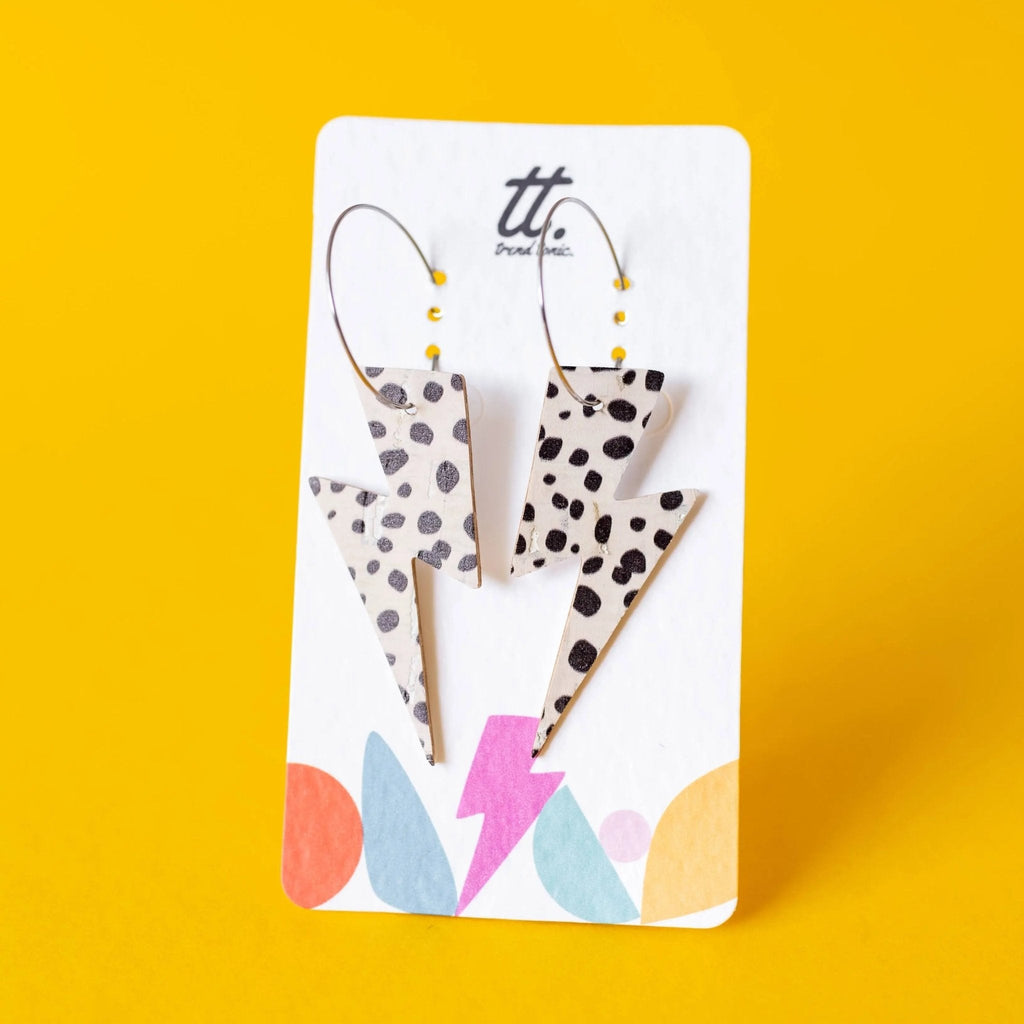 Dalmatian Cork Lightning Hoop Earrings