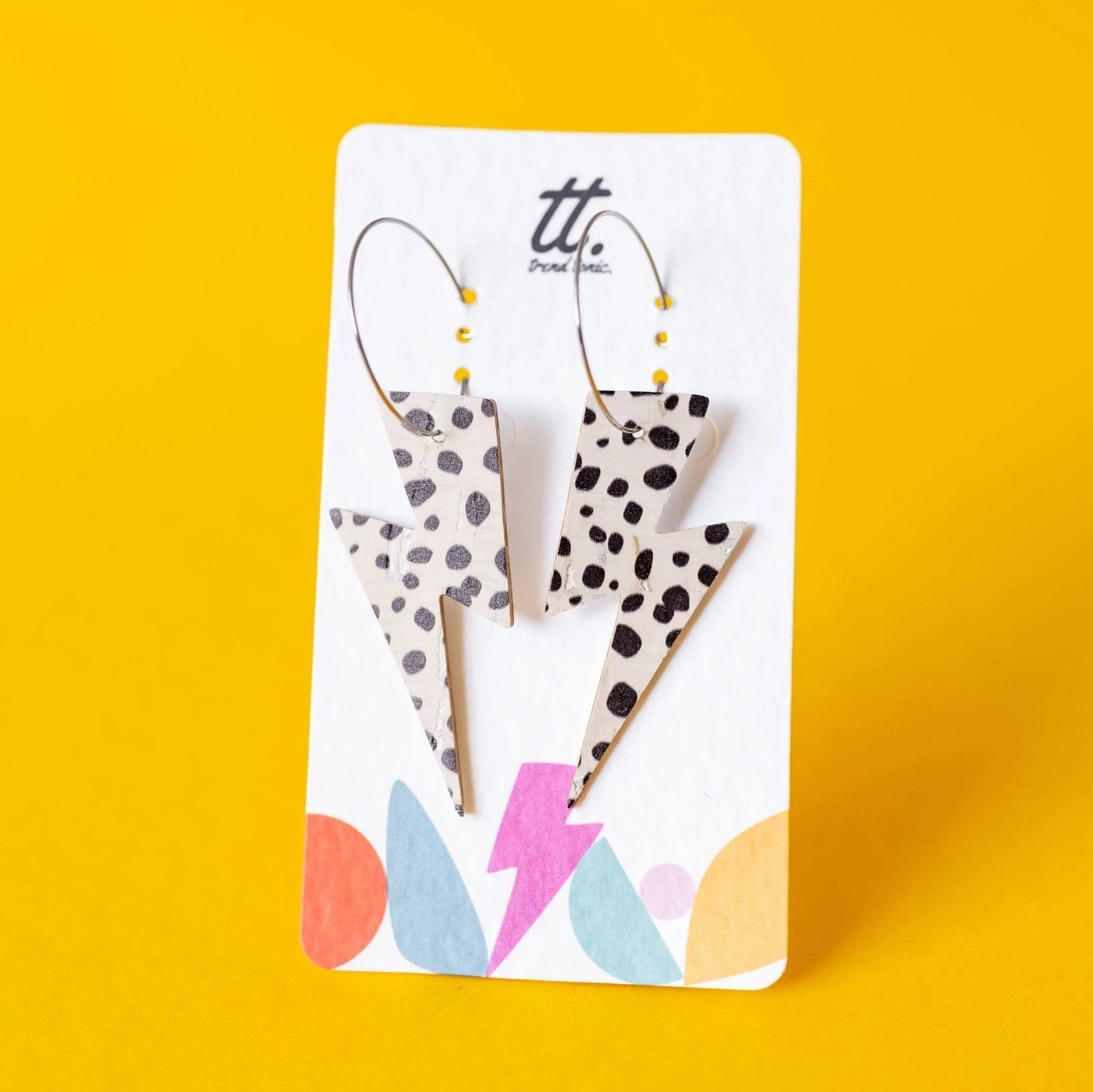 Dalmatian Cork Lightning Hoop Earrings