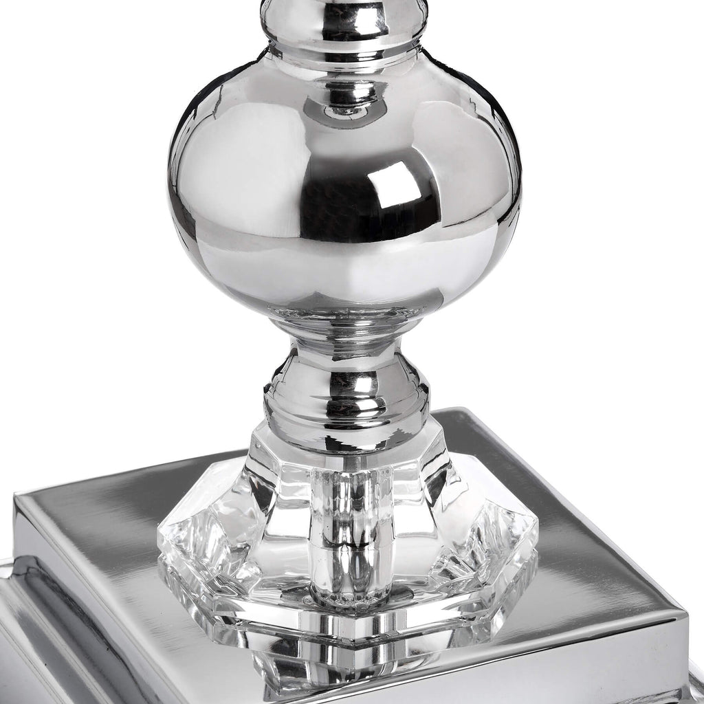 Chrome table lamp with hand-cut glass detailing and silver herringbone pattern, 71cm height, modern-traditional design by Sostter at brixbailey.com