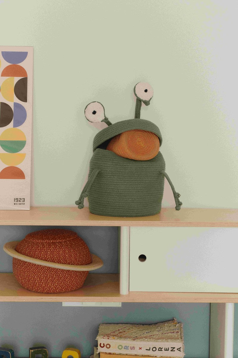 Ready to invade space... out and back! Join the Alien Zog basket and get ready for an exciting journey. Carefully handcrafted from braided string made of natural cotton and recycled PET bottle fibers for extra stability. by Lorena Canals at www.brixbailey.com