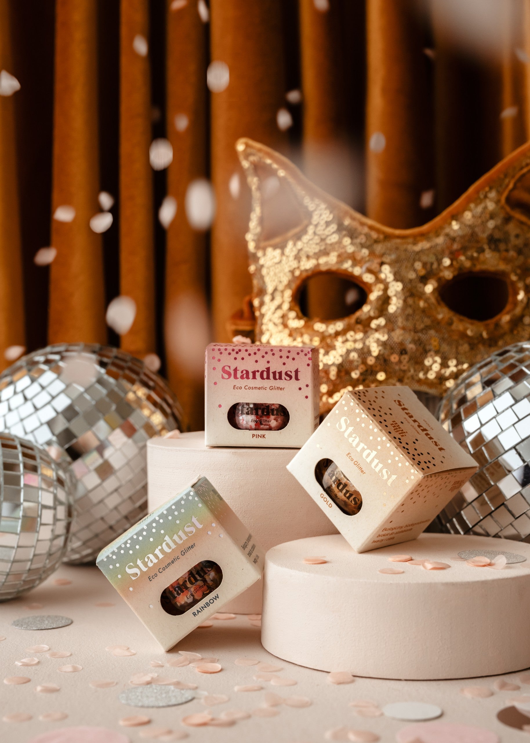 close-up of biodegradable pink star dust glitter sparkling in morning light