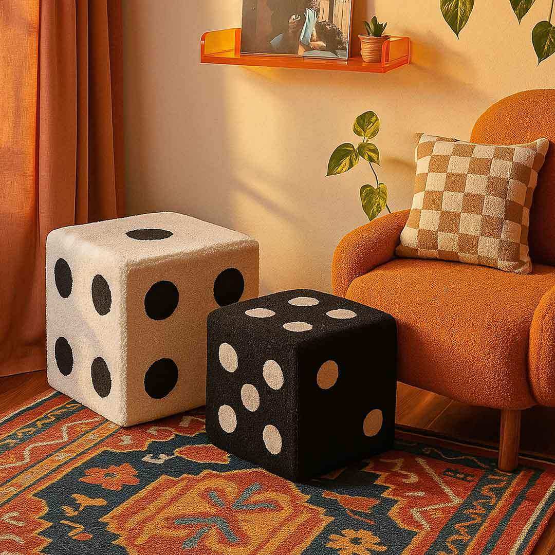 Dice Footstool in Black and White