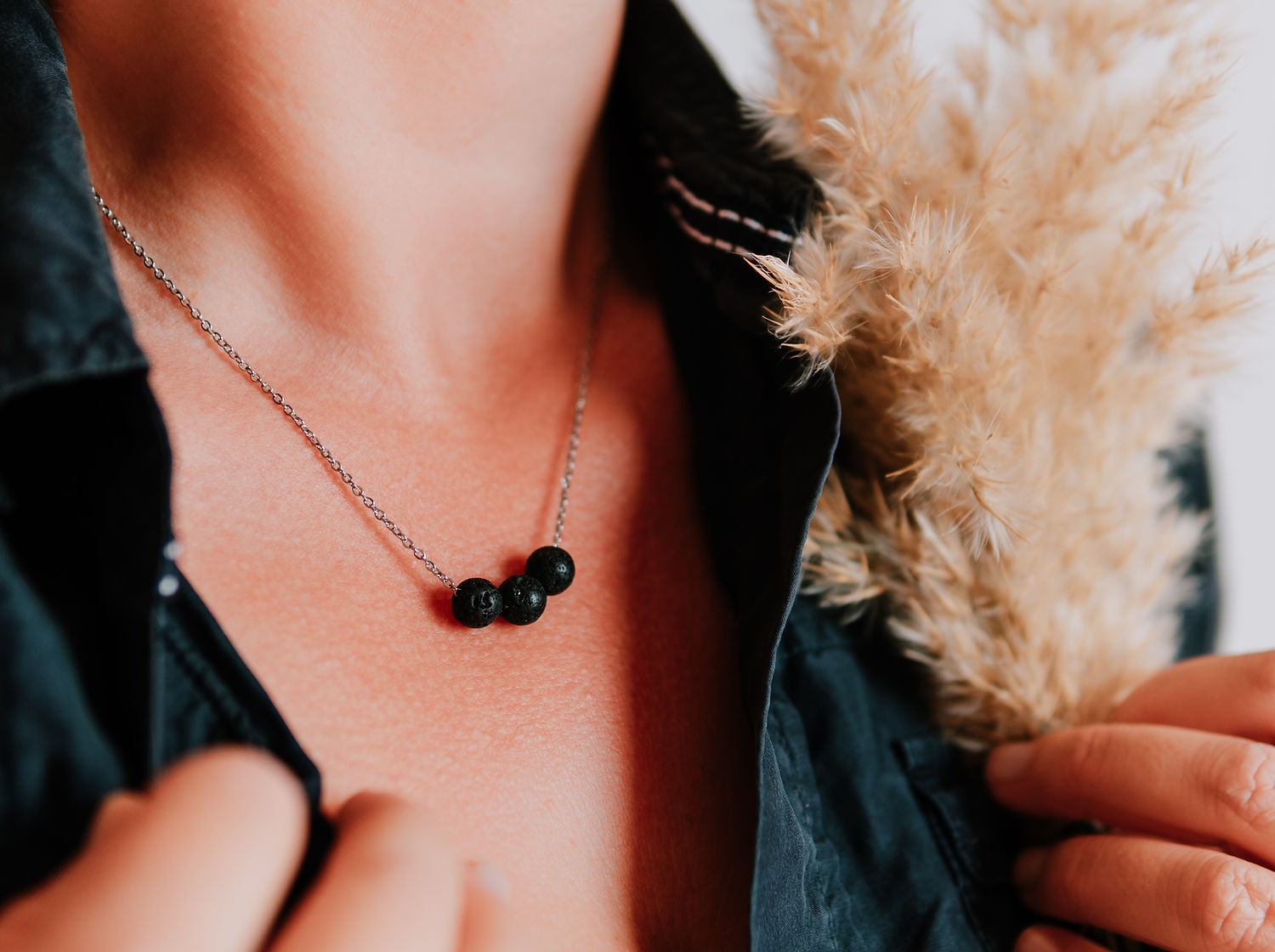 Diffuser Necklace with 3 Lava Beads
