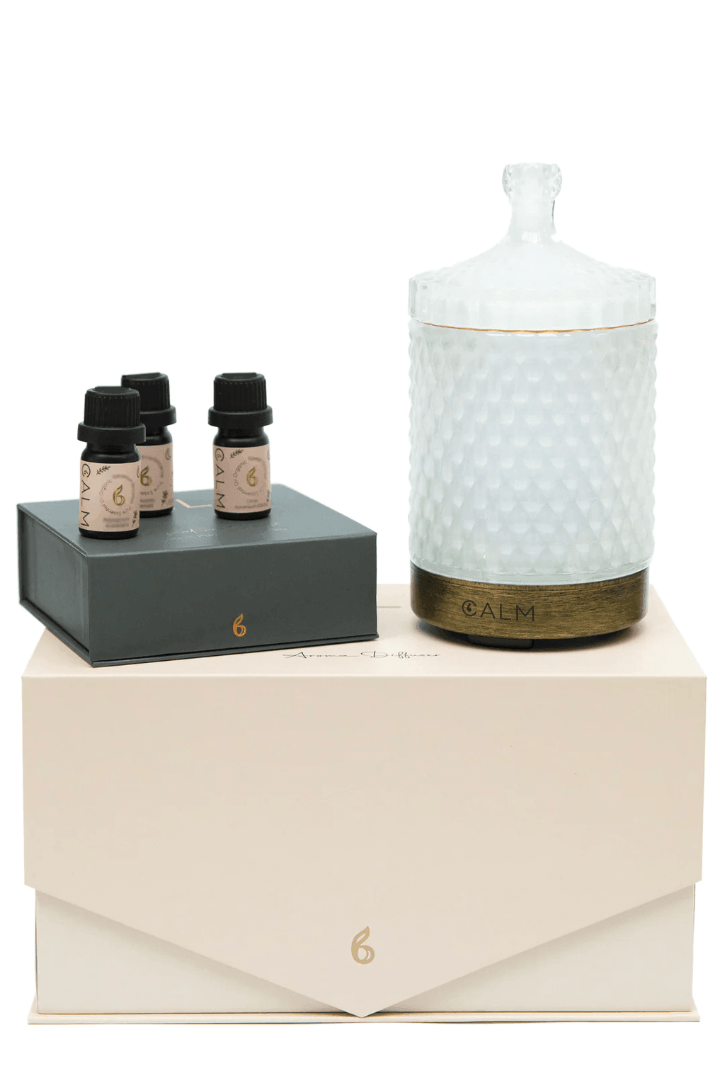 Geo Cut Glass Aroma Diffuser with Rest Calm Oil Set