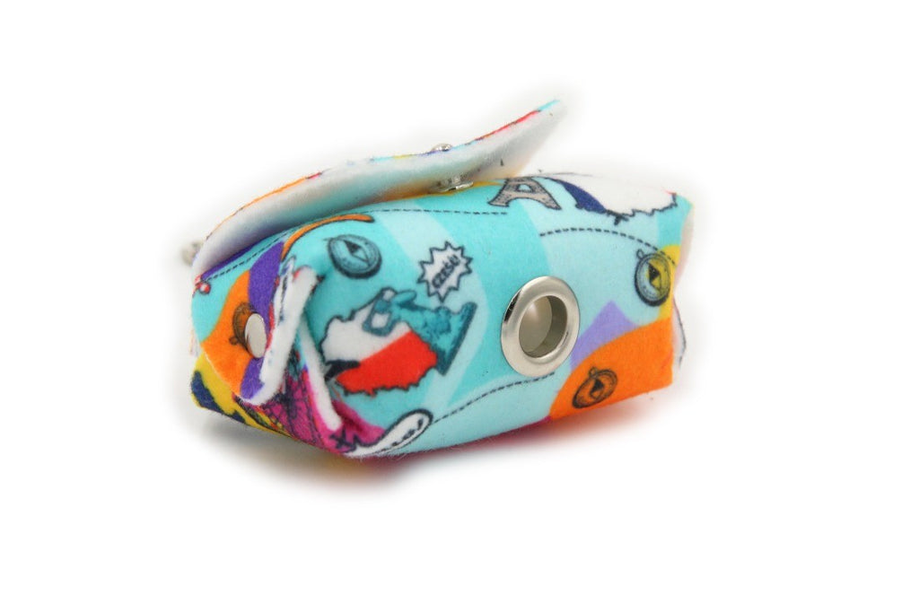 functional felt dog bag dispenser attached to a leash snap hook