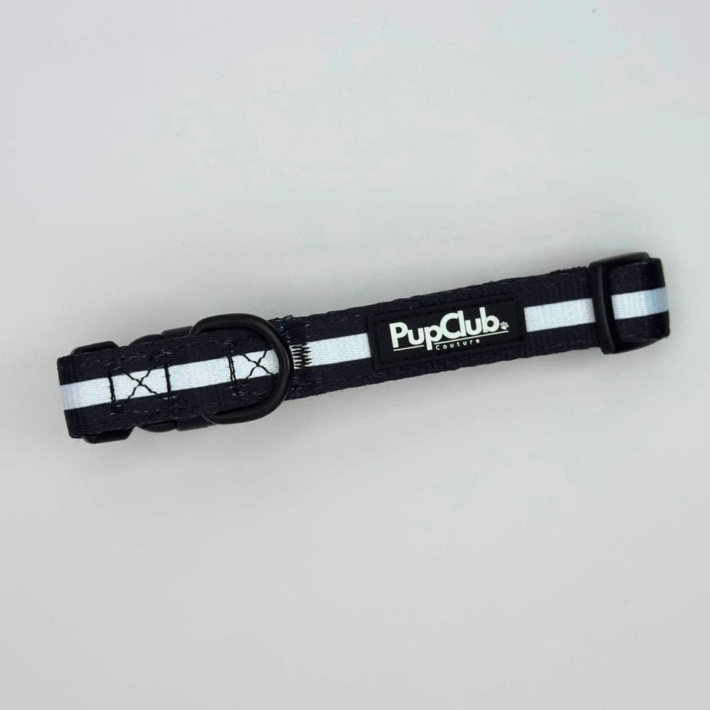 Midnight Black Dog Collar with White Stripe