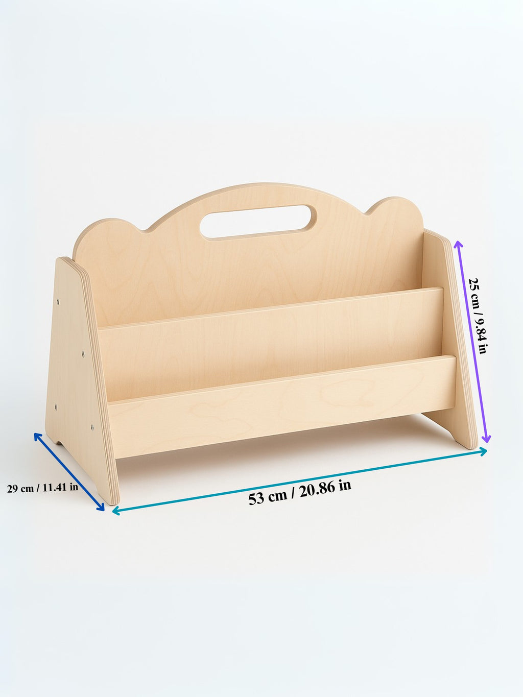 a double sided wooden bookshelf in a cozy nursery corner during the golden hour