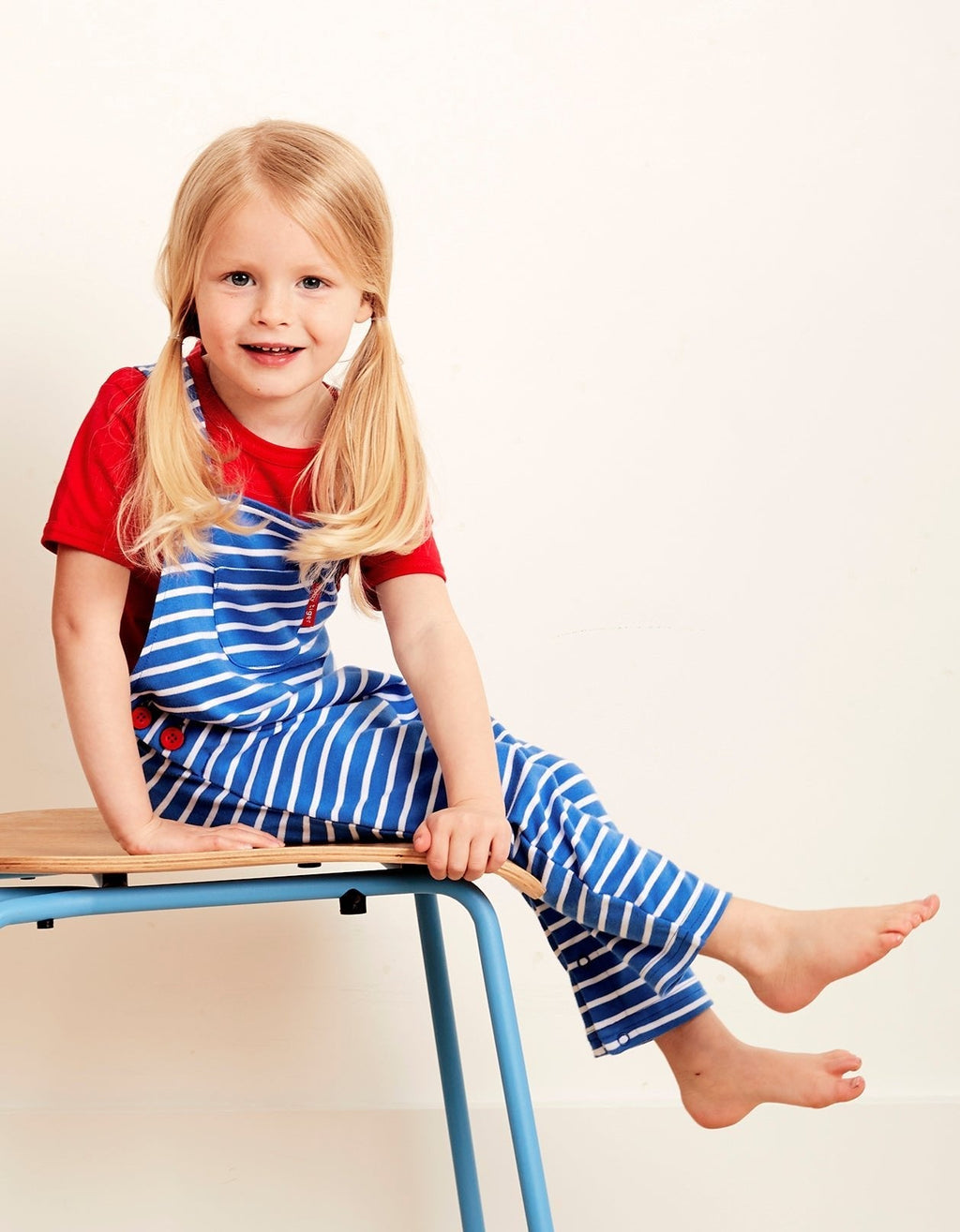 Organic Blue Breton Stripe Baby Dungarees