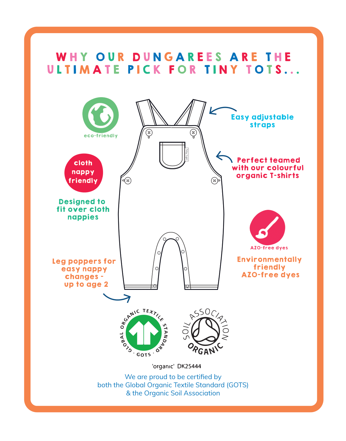Organic Heart Print Dungarees for Kids