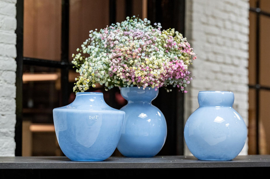 Baby Blue Mouth Blown Glass Vase