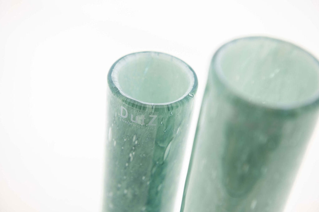 Cylinder Vase in Green and White Mouth Blown Glass