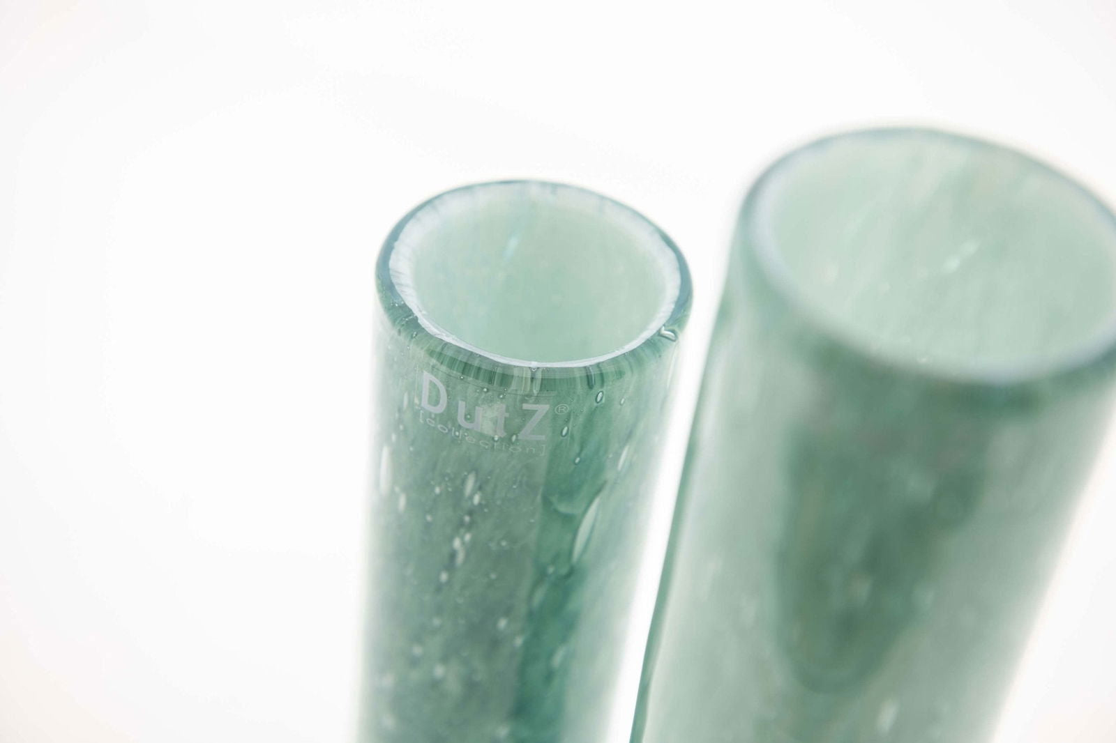 Cylinder Vase in Green and White Mouth Blown Glass