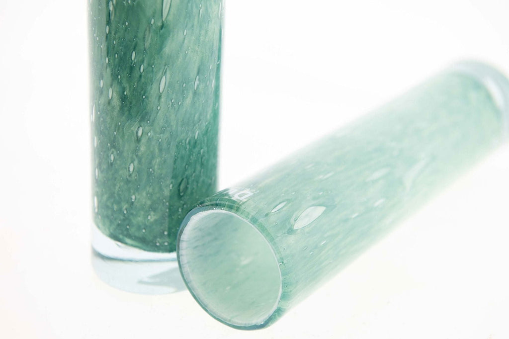 Cylinder Vase in Green and White Mouth Blown Glass