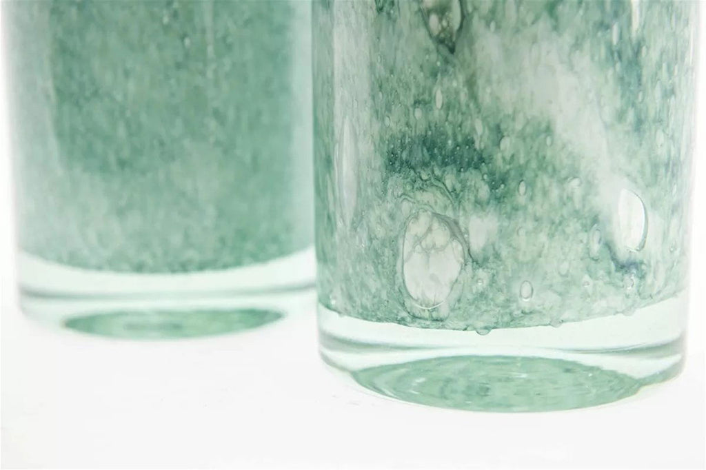 Cylinder Vase in Green and White Mouth Blown Glass