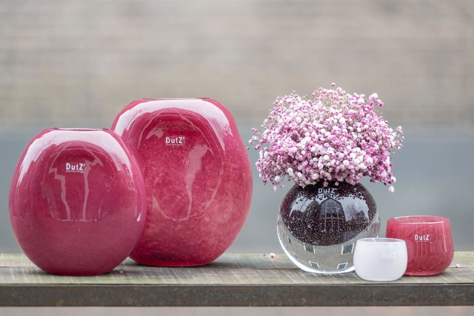 Red Bubbles Oval Glass Vase
