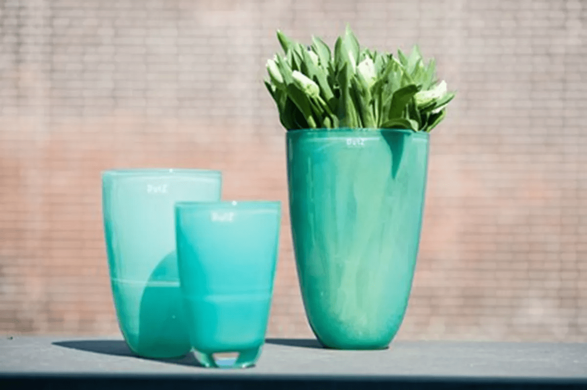 Navy Mouth Blown Glass Flower Vase