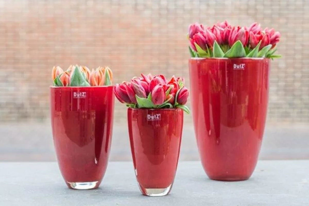 Red Conic Flower Vase Mouth Blown Glass