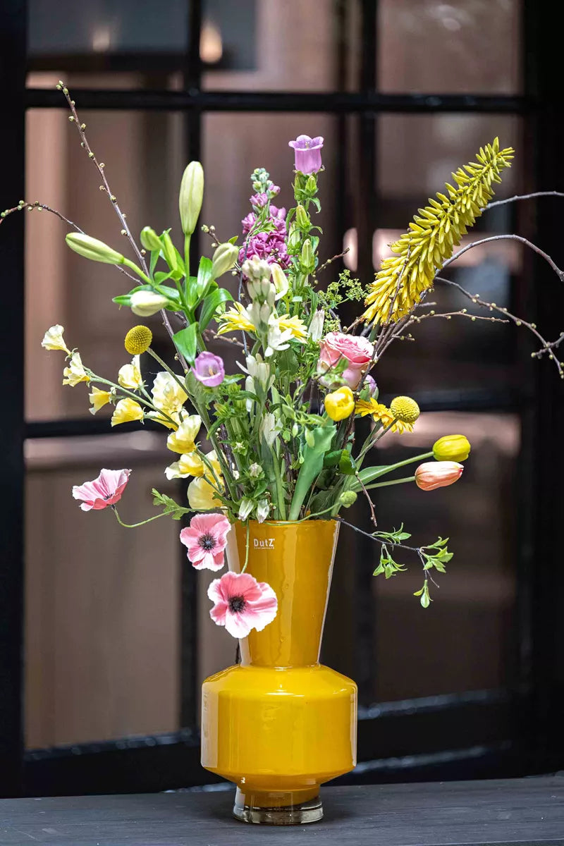 Ochre Yellow Mouth Blown Glass Vase