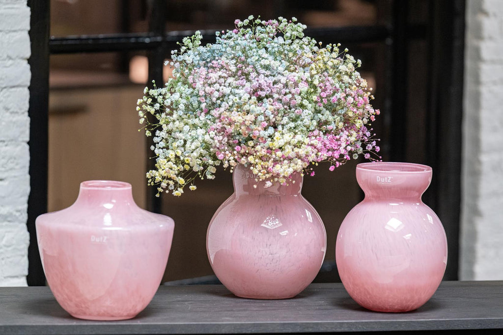 Pink Mouth Blown Glass Vase