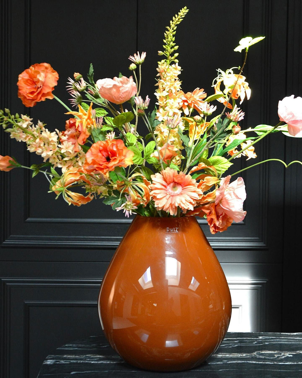 Rusted Brown Mouth Blown Glass Vase