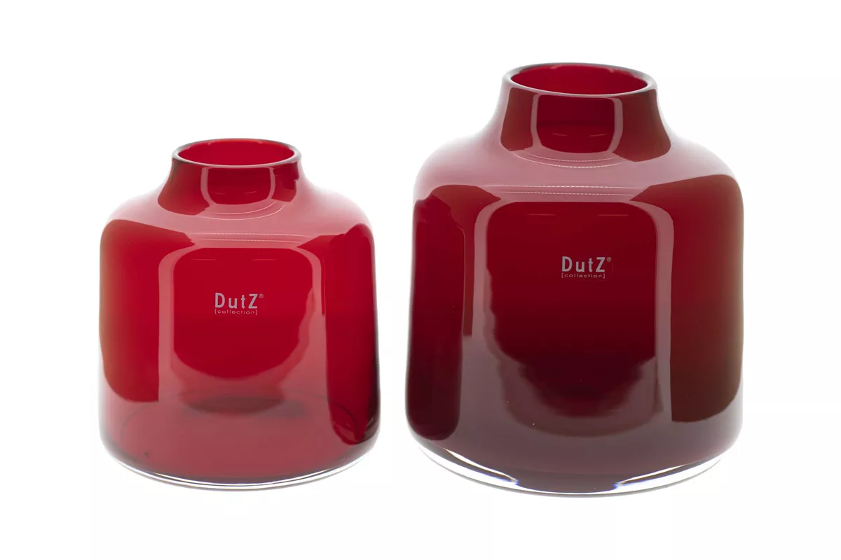 Red Mouth Blown Glass Vase Tisza