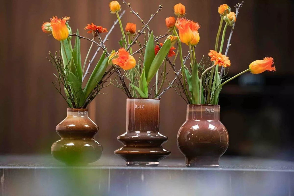 Ringo Mouth Blown Glass Vase 18cm Mocca