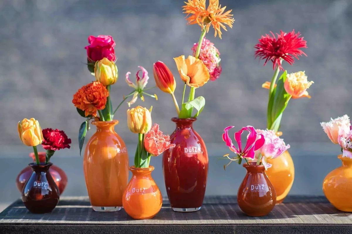 Red Tints Budvase Set of 24 Mouth Blown Glass