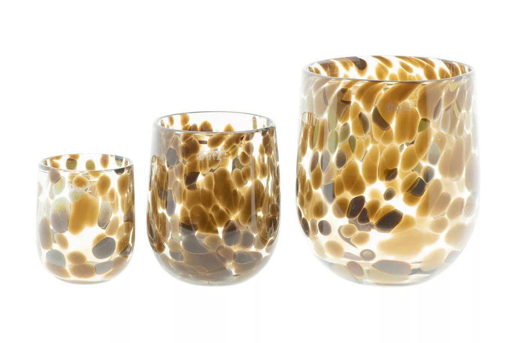 Barrel Vase in Leopard Brown Mouth Blown Glass